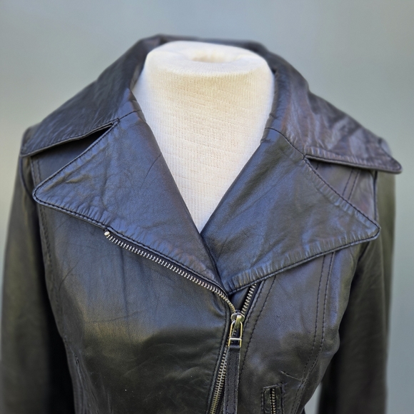 Oasis Black Leather Moto Jacket Size-M - Picture 2 of 12